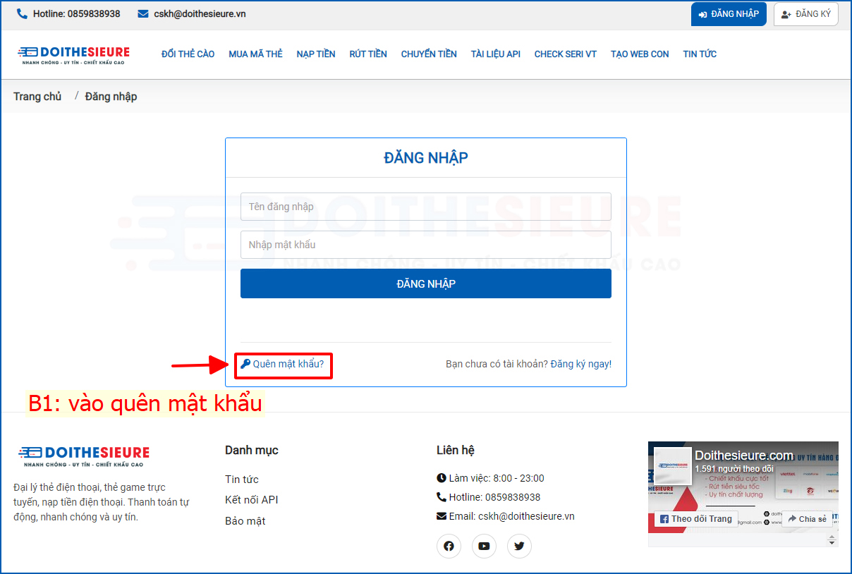 Quên mật khẩu trên web đổi thẻ cào Doithesieure.vn thì làm thế nào ? - Ảnh 3