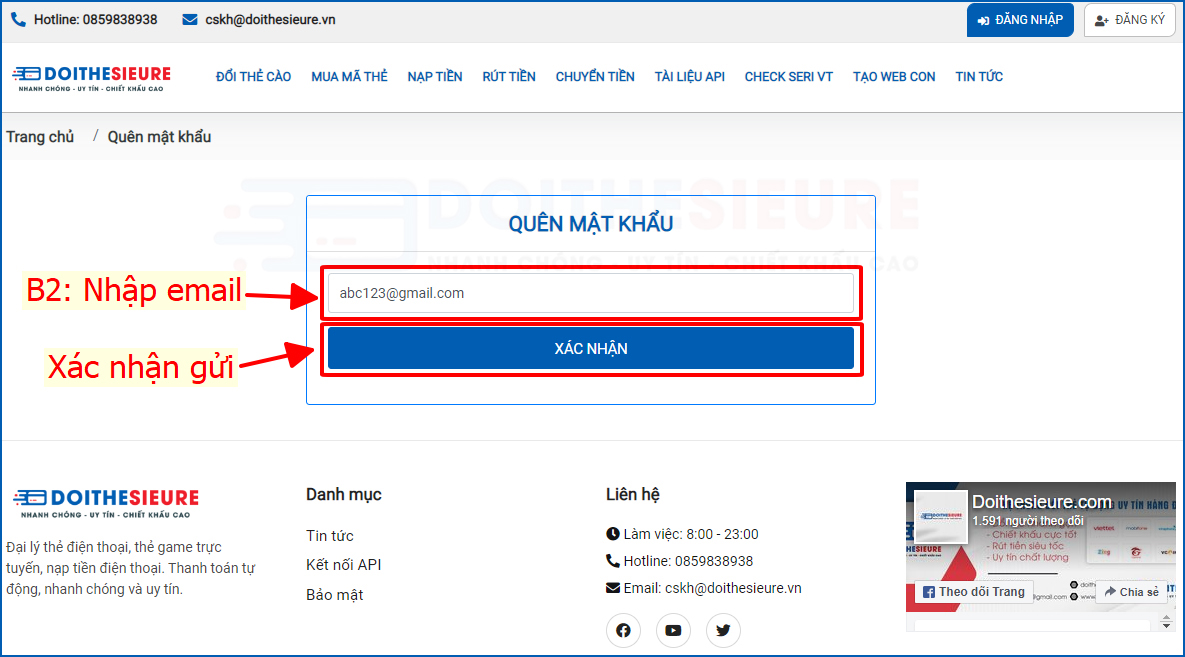Quên mật khẩu trên web đổi thẻ cào Doithesieure.vn thì làm thế nào ? - Ảnh 4