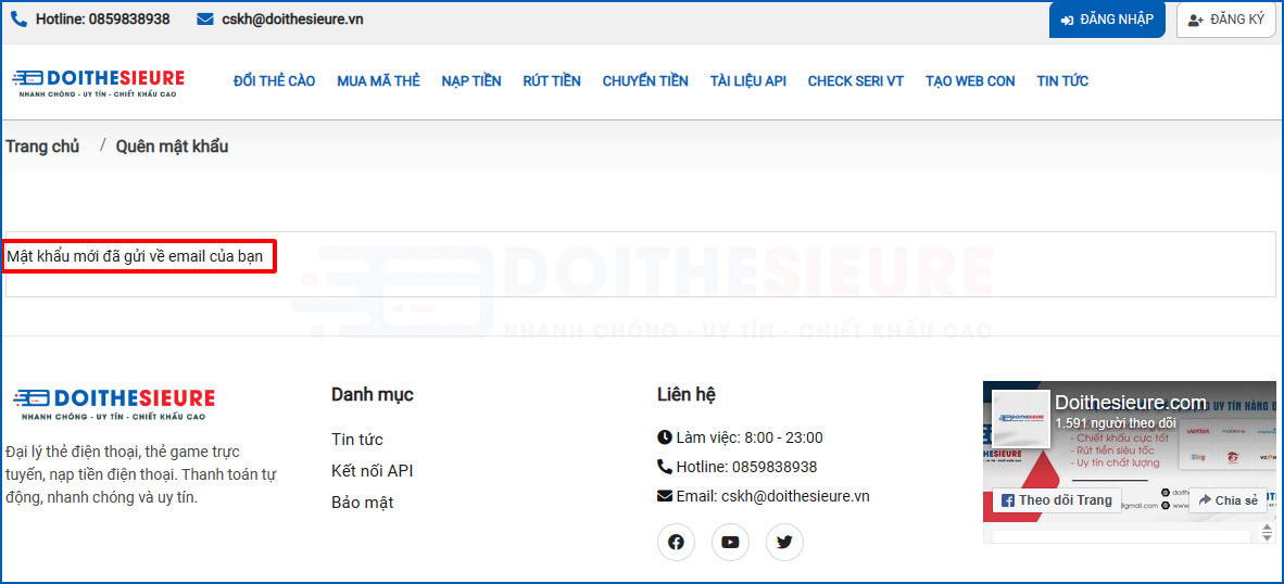Quên mật khẩu trên web đổi thẻ cào Doithesieure.vn thì làm thế nào ? - Ảnh 7